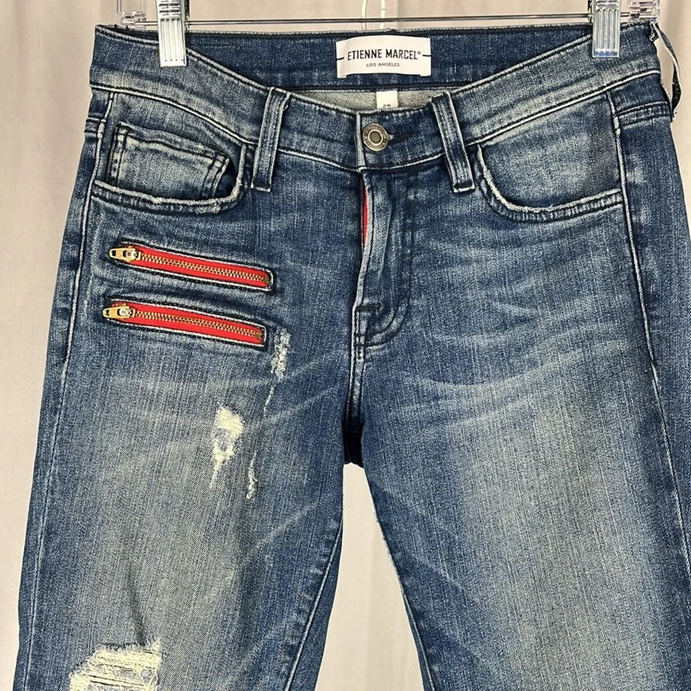 Etienne Marcel Denim EM-2006 Skinny Two Tone Jeans‎ with Double Zip Detail.